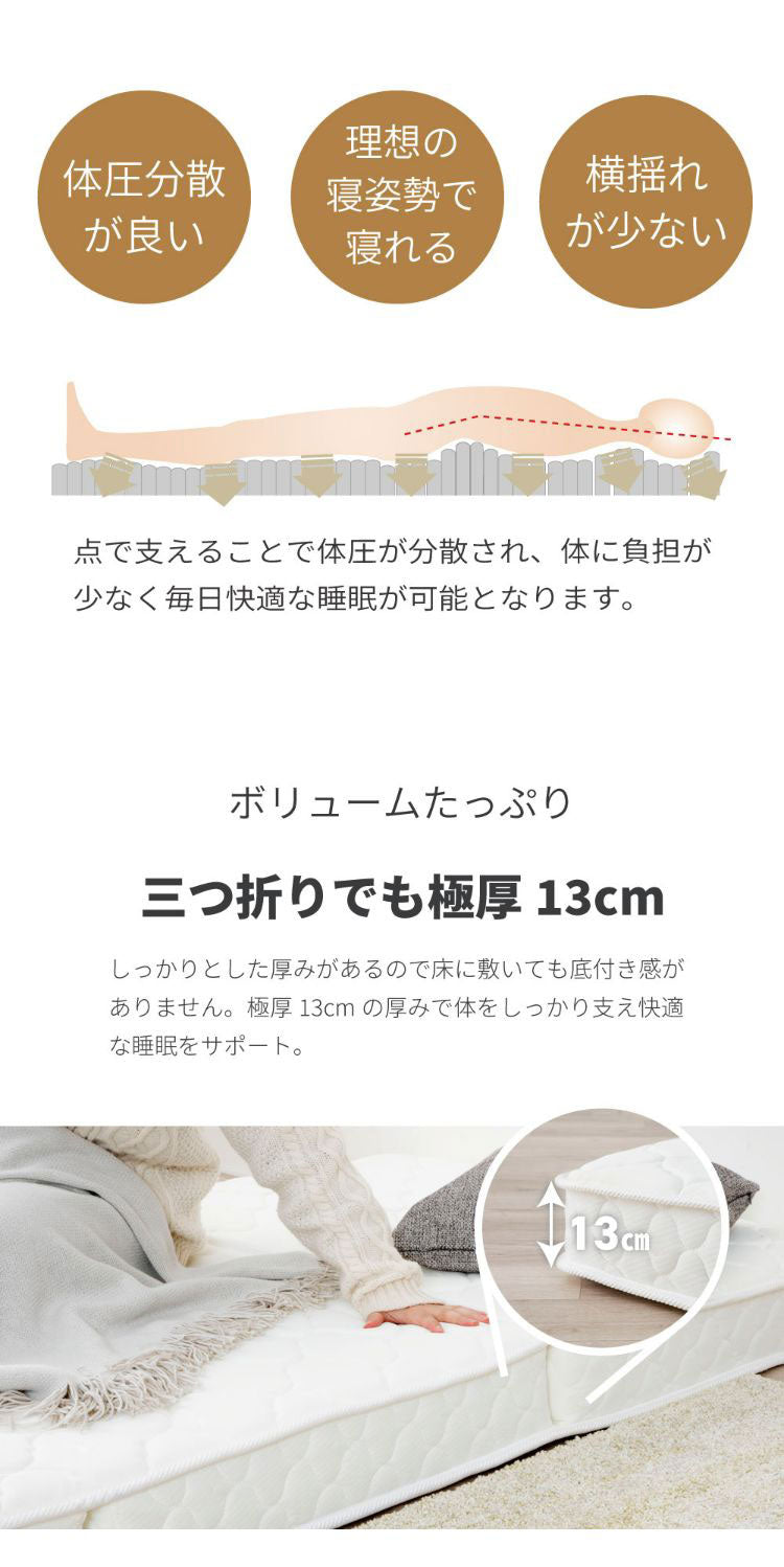 マットレス セミダブル 薄型三つ折りポケットコイルマットレス 敷布団 敷き布団 マット 寝具 インテリア 家具 M6071 SD 三つ折りポケットコイルマットレス セミダブルサイズ SDサイズ(代引不可)