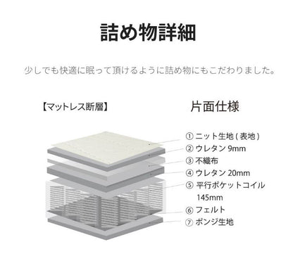 マットレス シングル 国産ポケットコイルマットレス 夜香スタンダード3 敷布団 敷き布団 マット 寝具 インテリア 家具 日圧縮P660 夜香スタンダード3 国産マット S シングルサイズ Sサイズ(代引不可)