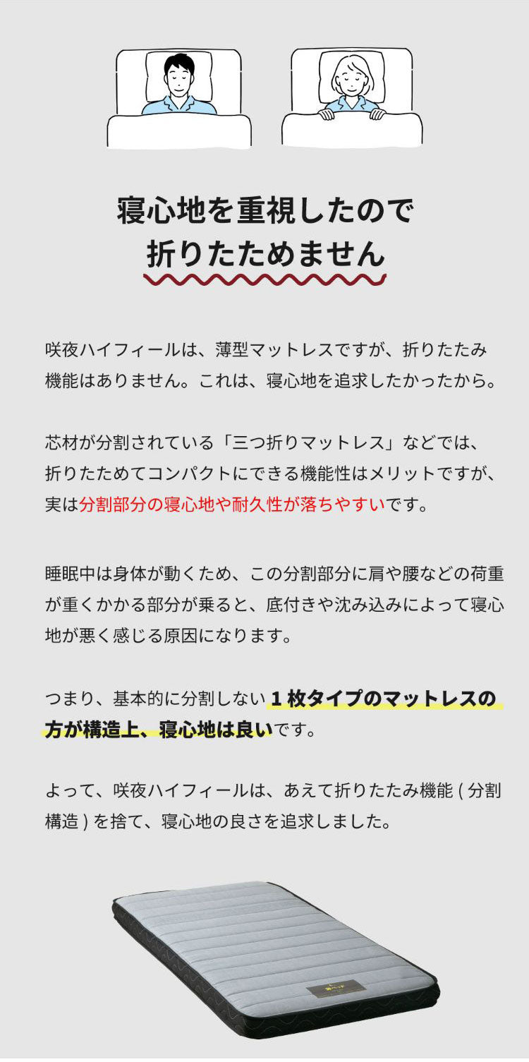 マットレス シングル 国産ウレタンマットレス 咲夜ハイフィール 敷布団 敷き布団 マット 寝具 インテリア 家具 日圧縮700 咲夜ハイフィール(ウレタンマット)S シングルサイズ Sサイズ(代引不可)