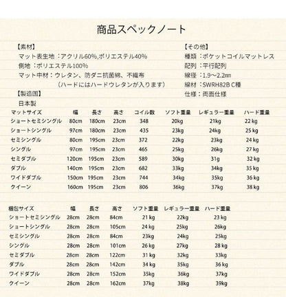 マットレス ダブル 国産ポケットコイルマットレス 夜香ハイグレード2 敷布団 敷き布団 マット 寝具 夜香ハイグレード 日本製 ポケットコイル(代引不可)