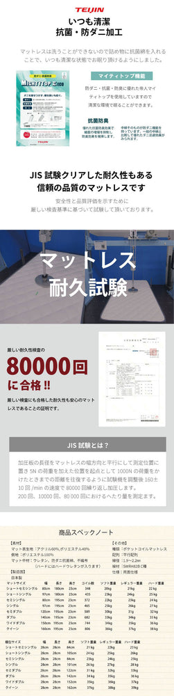源ベッド TCB271 夜香ハイグレードWH ソフト レギュラー ハード シングル マットレス付き マットレスセット マットレス付きベッドフレーム マットレス付きベッド ベッド 寝具 インテリア 家具(代引不可)