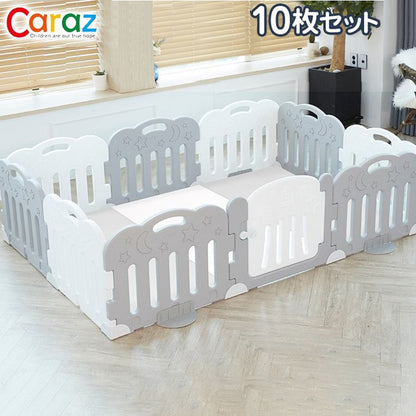 【固定ホルダー付き】 caraz カラズ ベビーサークル 扉付き10枚＋プレイマット ドア付き セット ノンホルム 防炎 防音 FANCY ベビーゲート プレイヤード 折りたたみ マット(代引不可)