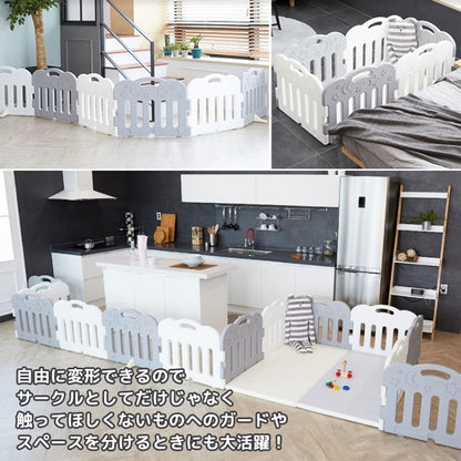 【固定ホルダー付き】 caraz カラズ ベビーサークル 扉付き10枚＋プレイマット ドア付き セット ノンホルム 防炎 防音 FANCY ベビーゲート プレイヤード 折りたたみ マット(代引不可)