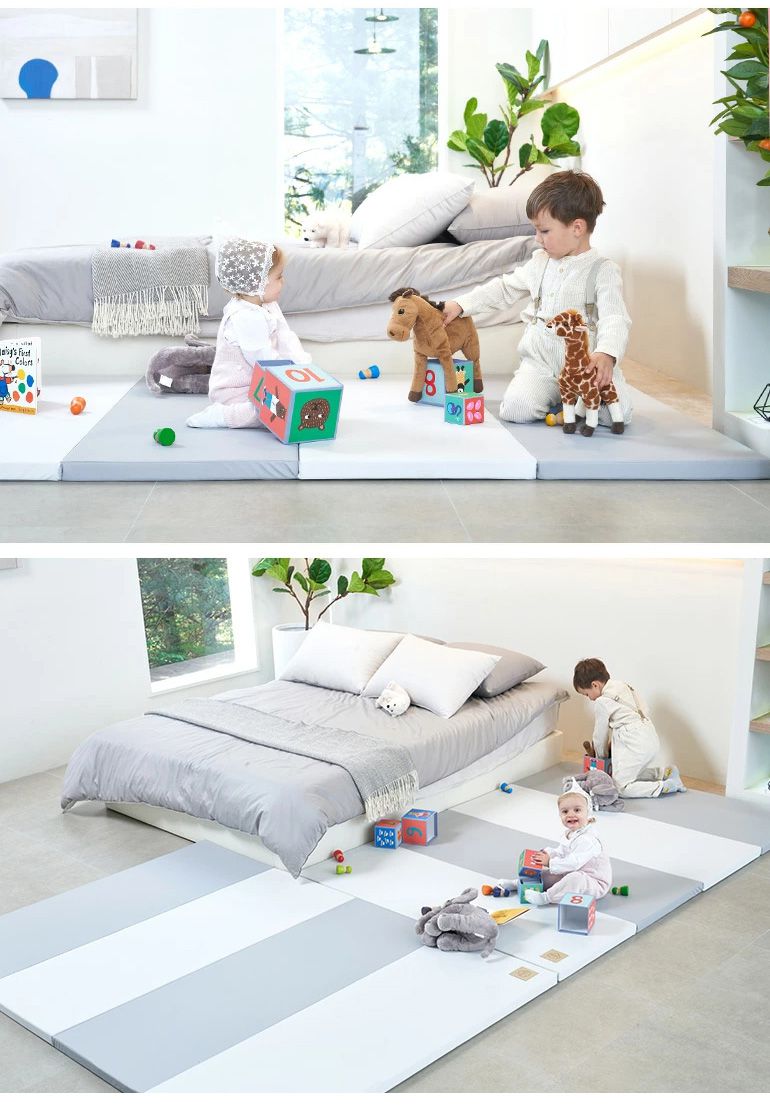 抗菌 プレイマット 4段 140×200cm 厚さ4cm 防炎 ノンホルム 防音 防水 ベビーマット フロアマット ジョイントマット(代引不可)