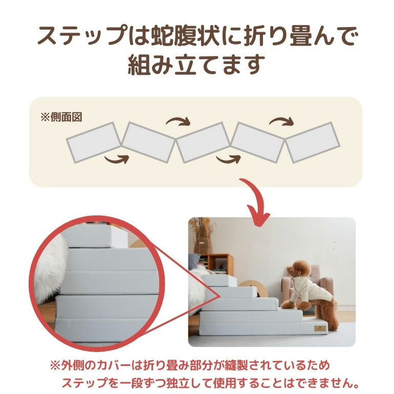 ペットステップ 5段 ドッグステップ ペットスロープ 犬 猫 ペット用 階段 補助 上り下り ケガ防止 シニア犬 介護用品 ドッグスロープ 小型犬 高齢犬 ミニチュアダックス チワワ Caraz カラズ(代引不可)