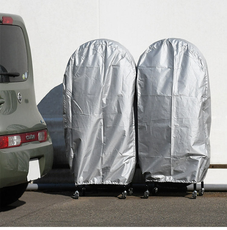 日本製 カバー付き薄型タイヤラック2個組 (幅23・外径68cmまで対応) 軽自動車用 冬タイヤ 保管 キャスター付き 頑丈 丈夫 スリム コンパクト すき間 隙間 タイヤ収納 ブラック 黒(代引不可)