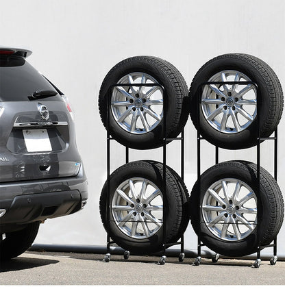 日本製 カバー付き薄型タイヤラック2個組 (幅28・外径80cmまで対応) SUV/RV車用 冬タイヤ 保管 キャスター付き 頑丈 丈夫 スリム コンパクト すき間 隙間 タイヤ収納 ブラック 黒(代引不可)