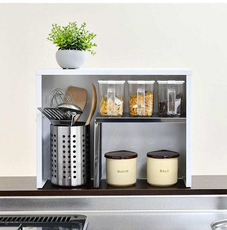日本製 燕三条 手元が隠せるカウンター上収納 幅45 ステンレス棚 調味料ラック スパイスラック カウンター上 収納 対面キッチン キッチンラック キッチン収納 白 ホワイト(代引不可)