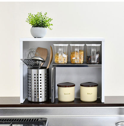 日本製 燕三条 手元が隠せるカウンター上収納 幅45 ステンレス棚 調味料ラック スパイスラック カウンター上 収納 対面キッチン キッチンラック キッチン収納 白 ホワイト(代引不可)
