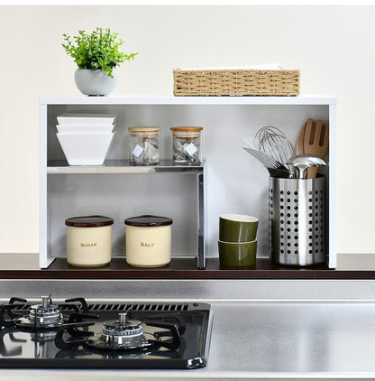 日本製 燕三条 手元が隠せるカウンター上収納 幅60 ステンレス棚 調味料ラック スパイスラック カウンター上 収納 対面キッチン キッチンラック キッチン収納 白 ホワイト(代引不可)