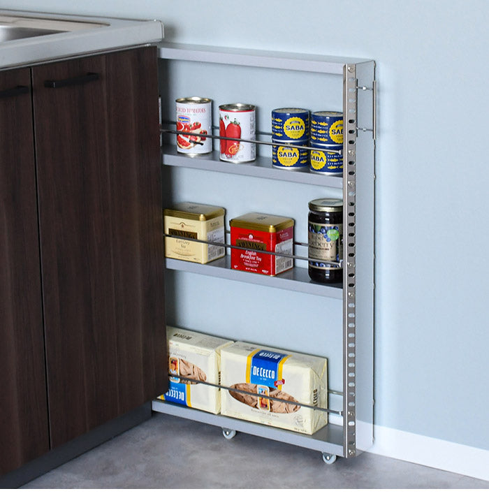 日本製 燕三条 ステンレスすき間収納 幅10cm ロータイプ 高さ81cm 棚板調節 隙間収納 すき間収納 キッチン収納 キッチンワゴン スリム(代引不可)