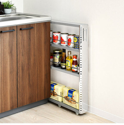 日本製 燕三条 ステンレスすき間収納 幅10cm ロータイプ 高さ81cm 棚板調節 隙間収納 すき間収納 キッチン収納 キッチンワゴン スリム(代引不可)