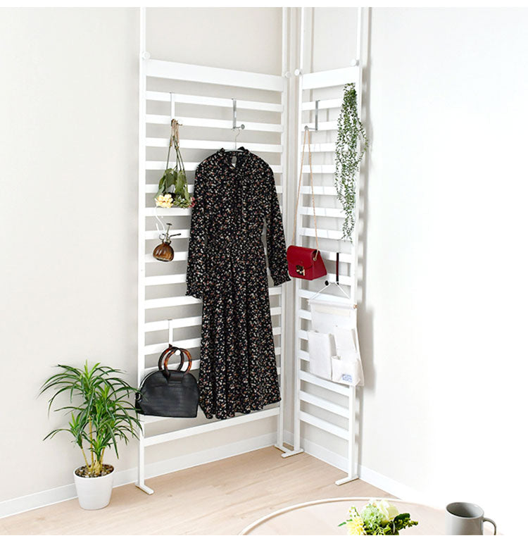 日本製 燕三条 簡単・頑丈つっぱりラダーラック 幅40cm 壁面収納 ディスプレイハンガー 突っ張りラック つっぱりラック 突っ張り棚 つっぱり棚 間仕切り コートハンガー ハンガーラック(代引不可)