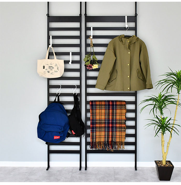 日本製 燕三条 簡単・頑丈つっぱりラダーラック 幅75cm 壁面収納 ディスプレイハンガー 突っ張りラック つっぱりラック 突っ張り棚 つっぱり棚 間仕切り コートハンガー ハンガーラック(代引不可)