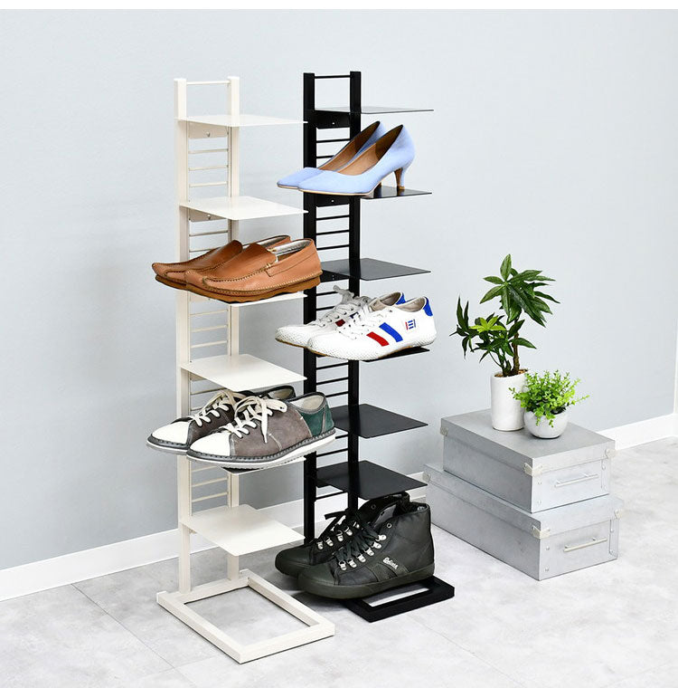 日本製 飾るシューズラック 7段 フロートシューズラック 7足用 スリム スチールラック 玄関収納 オープンラック スリッパラック スニーカー ディスプレイ 隙間収納(代引不可)