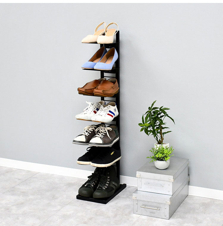 日本製 飾るシューズラック 7段 フロートシューズラック 7足用 スリム スチールラック 玄関収納 オープンラック スリッパラック スニーカー ディスプレイ 隙間収納(代引不可)