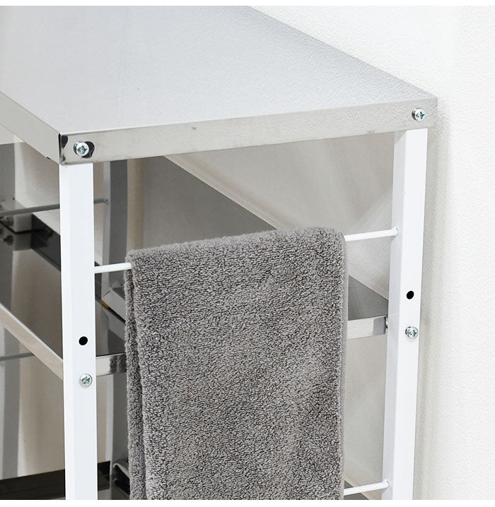 日本製 しまえる作業台付きキッチン家電ワゴン 幅52~78cm 天板伸縮式 キッチンワゴン 伸長式 ステンレス 作業台 レンジ台 トースターラック コンパクト スリム(代引不可)