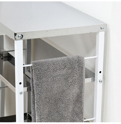 日本製 しまえる作業台付きキッチン家電ワゴン 幅52~78cm 天板伸縮式 キッチンワゴン 伸長式 ステンレス 作業台 レンジ台 トースターラック コンパクト スリム(代引不可)