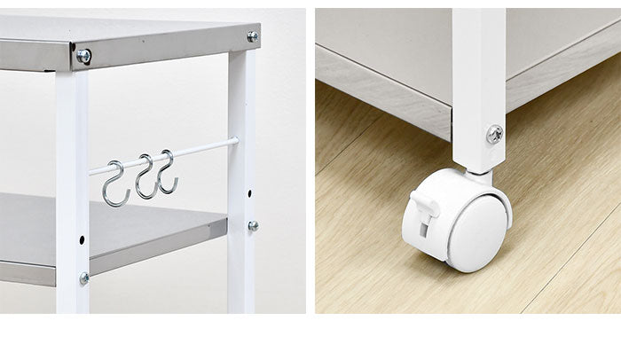 日本製 しまえる作業台付きキッチン家電ワゴン 幅52~78cm 天板伸縮式 キッチンワゴン 伸長式 ステンレス 作業台 レンジ台 トースターラック コンパクト スリム(代引不可)