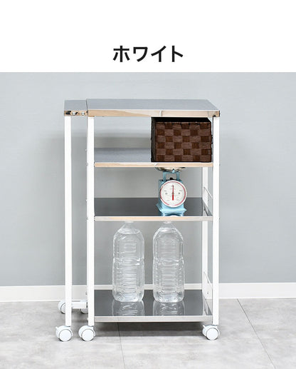 日本製 しまえる作業台付きキッチン家電ワゴン 幅52~78cm 天板伸縮式 キッチンワゴン 伸長式 ステンレス 作業台 レンジ台 トースターラック コンパクト スリム(代引不可)