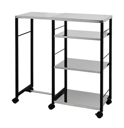 日本製 しまえる作業台付きキッチン家電ワゴン 幅52~78cm 天板伸縮式 キッチンワゴン 伸長式 ステンレス 作業台 レンジ台 トースターラック コンパクト スリム(代引不可)