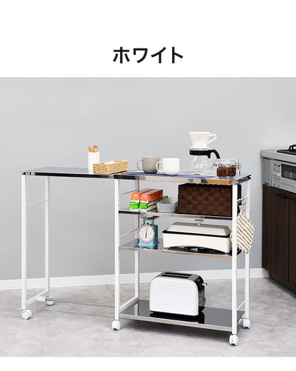 日本製 しまえる作業台付きキッチン家電ワゴン 幅72~118cm 天板伸縮式 キッチンワゴン 伸長式 ステンレス 作業台 レンジ台 トースターラック コンパクト スリム(代引不可)