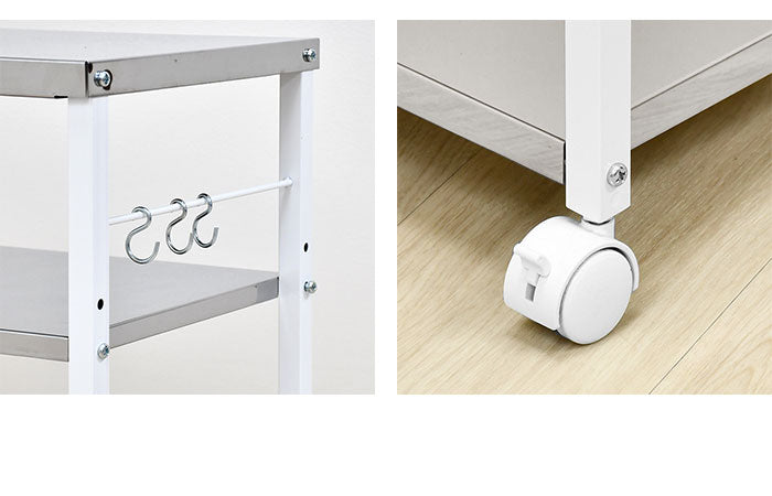 日本製 しまえる作業台付きキッチン家電ワゴン 幅72~118cm 天板伸縮式 キッチンワゴン 伸長式 ステンレス 作業台 レンジ台 トースターラック コンパクト スリム(代引不可)