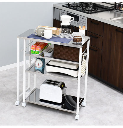 日本製 しまえる作業台付きキッチン家電ワゴン 幅72~118cm 天板伸縮式 キッチンワゴン 伸長式 ステンレス 作業台 レンジ台 トースターラック コンパクト スリム(代引不可)