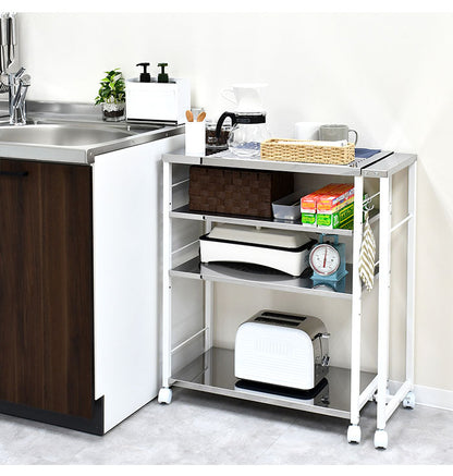 日本製 しまえる作業台付きキッチン家電ワゴン 幅72~118cm 天板伸縮式 キッチンワゴン 伸長式 ステンレス 作業台 レンジ台 トースターラック コンパクト スリム(代引不可)