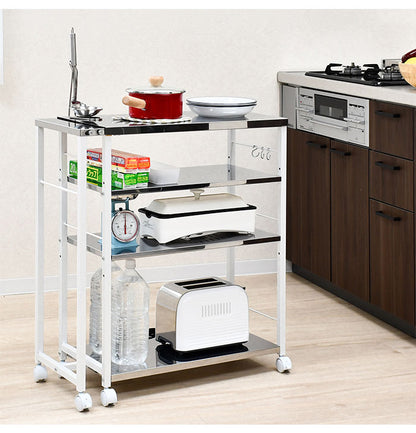 日本製 しまえる作業台付きキッチン家電ワゴン 幅72~118cm 天板伸縮式 キッチンワゴン 伸長式 ステンレス 作業台 レンジ台 トースターラック コンパクト スリム(代引不可)