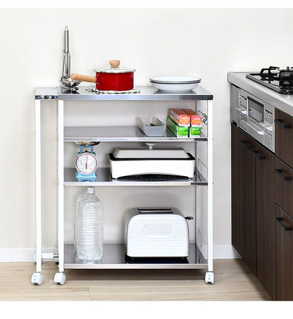 日本製 しまえる作業台付きキッチン家電ワゴン 幅72~118cm 天板伸縮式 キッチンワゴン 伸長式 ステンレス 作業台 レンジ台 トースターラック コンパクト スリム(代引不可)