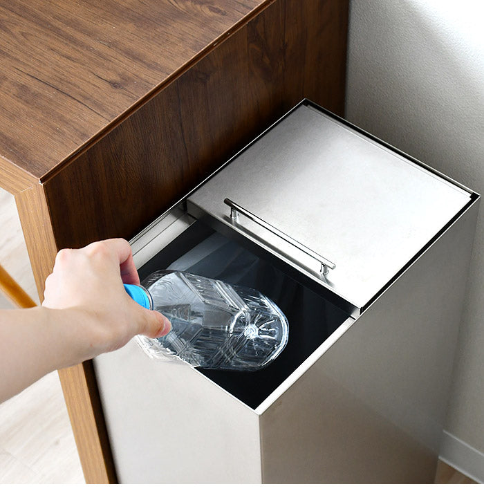 日本製 ステンレスダストボックス 30L袋用 スタイリッシュ ゴミ箱 スライド式 フタ付き 蓋付き シンプル ごみ箱 スリム おしゃれ 角型 リビング キッチン 台所(代引不可)