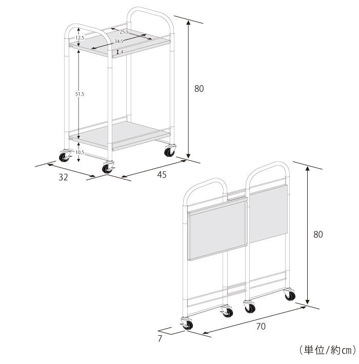 日本製 たためるステンレス棚ワゴン 32×45 キッチンワゴン キャスター付き キッチンラック キッチン収納 ランドリーワゴン プランタースタンド 取っ手 折りたたみ式 省スペース スリム(代引不可)