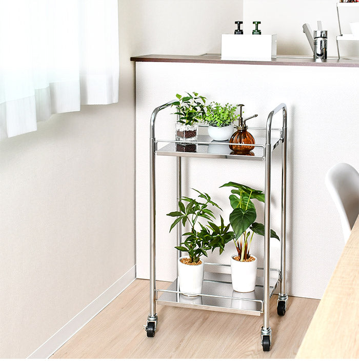 日本製 たためるステンレス棚ワゴン 32×45 キッチンワゴン キャスター付き キッチンラック キッチン収納 ランドリーワゴン プランタースタンド 取っ手 折りたたみ式 省スペース スリム(代引不可)