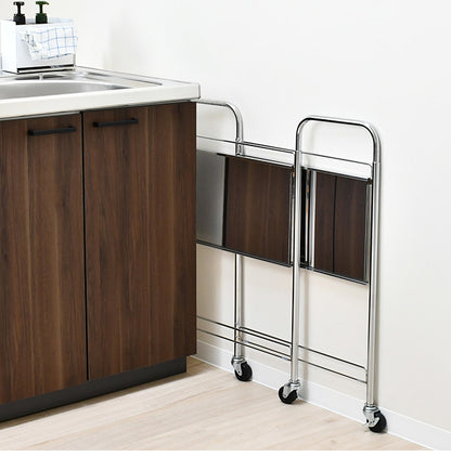 日本製 たためるステンレス棚ワゴン 32×45 キッチンワゴン キャスター付き キッチンラック キッチン収納 ランドリーワゴン プランタースタンド 取っ手 折りたたみ式 省スペース スリム(代引不可)