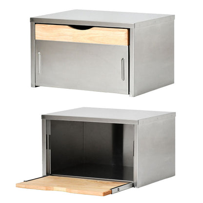 日本製 燕三条 ウッドとステンレスのブレッドケース 外せる木製トレー付き 頑丈 奥行28 トースターラック ブレッドケース 前開き 扉 キッチン収納 ブレッドボックス 食パン ジャム コーヒー 収納(代引不可)