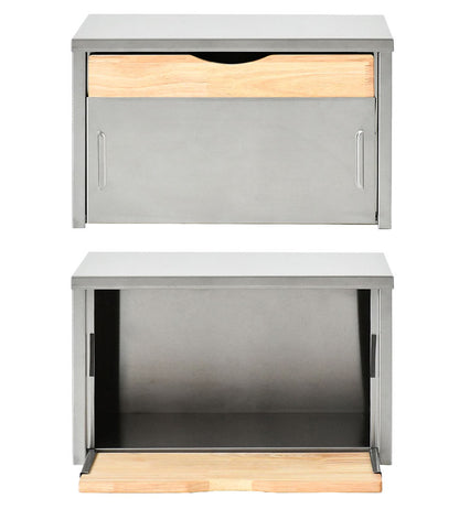 日本製 燕三条 ウッドとステンレスのブレッドケース 外せる木製トレー付き 頑丈 奥行28 トースターラック ブレッドケース 前開き 扉 キッチン収納 ブレッドボックス 食パン ジャム コーヒー 収納(代引不可)