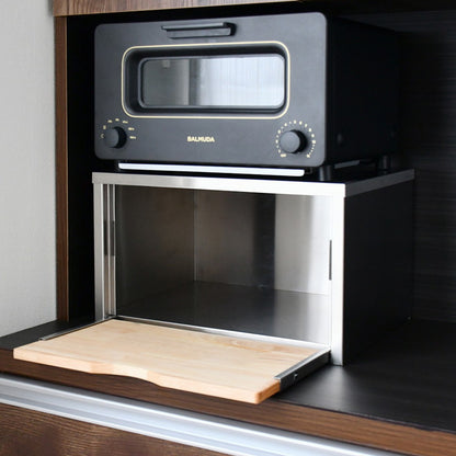 日本製 燕三条 ウッドとステンレスのブレッドケース 外せる木製トレー付き 頑丈 奥行28 トースターラック ブレッドケース 前開き 扉 キッチン収納 ブレッドボックス 食パン ジャム コーヒー 収納(代引不可)