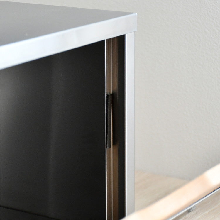 日本製 燕三条 ウッドとステンレスのブレッドケース 外せる木製トレー付き 頑丈 奥行35 トースターラック ブレッドケース 前開き 扉 キッチン収納 ブレッドボックス 食パン ジャム コーヒー 収納(代引不可)