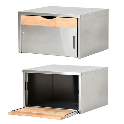 日本製 燕三条 ウッドとステンレスのブレッドケース 外せる木製トレー付き 頑丈 奥行35 トースターラック ブレッドケース 前開き 扉 キッチン収納 ブレッドボックス 食パン ジャム コーヒー 収納(代引不可)