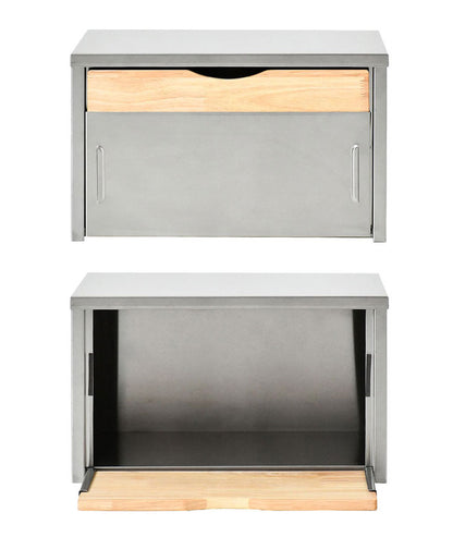 日本製 燕三条 ウッドとステンレスのブレッドケース 外せる木製トレー付き 頑丈 奥行35 トースターラック ブレッドケース 前開き 扉 キッチン収納 ブレッドボックス 食パン ジャム コーヒー 収納(代引不可)