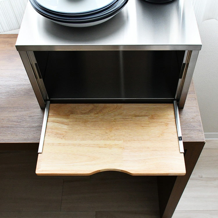 日本製 燕三条 ウッドとステンレスのブレッドケース 外せる木製トレー付き 頑丈 奥行35 トースターラック ブレッドケース 前開き 扉 キッチン収納 ブレッドボックス 食パン ジャム コーヒー 収納(代引不可)