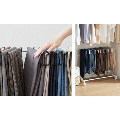 日本製 高さ伸縮スラックスハンガー 20本掛け スイング式 キャスター付き スラックス収納 ハンガーラック スリム 押入れ 押し入れ 収納 クローゼット パンツ ズボン ハンガー(代引不可)