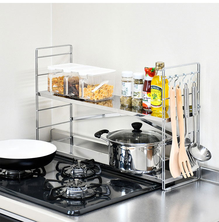 日本製 燕三条 排気口カバー付き コンロ奥多機能ラック 幅65cm 2段 コンロ幅60用 コンロ奥ラック ステンレス棚 調味料ラック スパイスラック キッチンラック キッチン収納(代引不可)