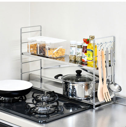 日本製 燕三条 排気口カバー付き コンロ奥多機能ラック 幅65cm 2段 コンロ幅60用 コンロ奥ラック ステンレス棚 調味料ラック スパイスラック キッチンラック キッチン収納(代引不可)