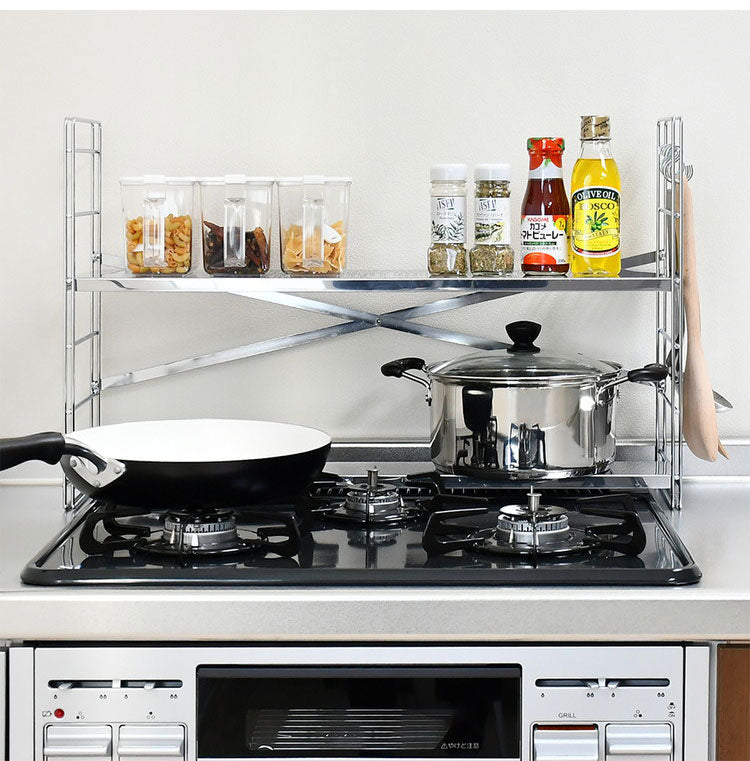 日本製 燕三条 排気口カバー付き コンロ奥多機能ラック 幅65cm 2段 コンロ幅60用 コンロ奥ラック ステンレス棚 調味料ラック スパイスラック キッチンラック キッチン収納(代引不可)