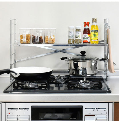 日本製 燕三条 排気口カバー付き コンロ奥多機能ラック 幅65cm 2段 コンロ幅60用 コンロ奥ラック ステンレス棚 調味料ラック スパイスラック キッチンラック キッチン収納(代引不可)