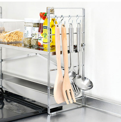 日本製 燕三条 排気口カバー付き コンロ奥多機能ラック 幅65cm 2段 コンロ幅60用 コンロ奥ラック ステンレス棚 調味料ラック スパイスラック キッチンラック キッチン収納(代引不可)