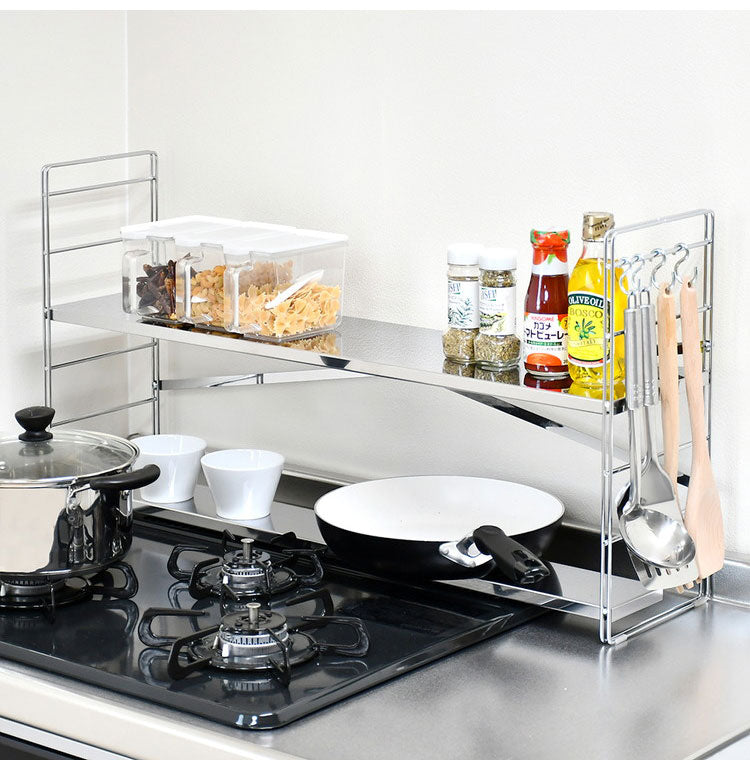 日本製 燕三条 排気口カバー付き コンロ奥多機能ラック 幅80cm 2段 コンロ幅75用 コンロ奥ラック ステンレス棚 調味料ラック スパイスラック キッチンラック キッチン収納(代引不可)