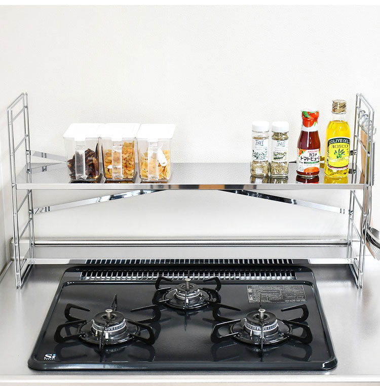 日本製 燕三条 排気口カバー付き コンロ奥多機能ラック 幅80cm 2段 コンロ幅75用 コンロ奥ラック ステンレス棚 調味料ラック スパイスラック キッチンラック キッチン収納(代引不可)